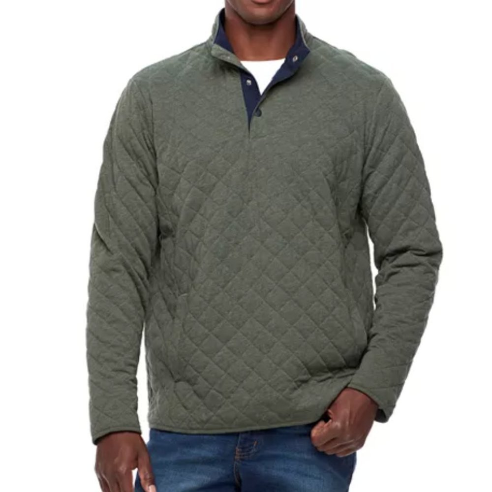 Croft & Barrow Classic-Fit Outdoor Quilted Mockneck Pullover 1/4 Front Snap